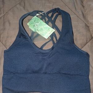 Navy Sports Bra with Strappy Back